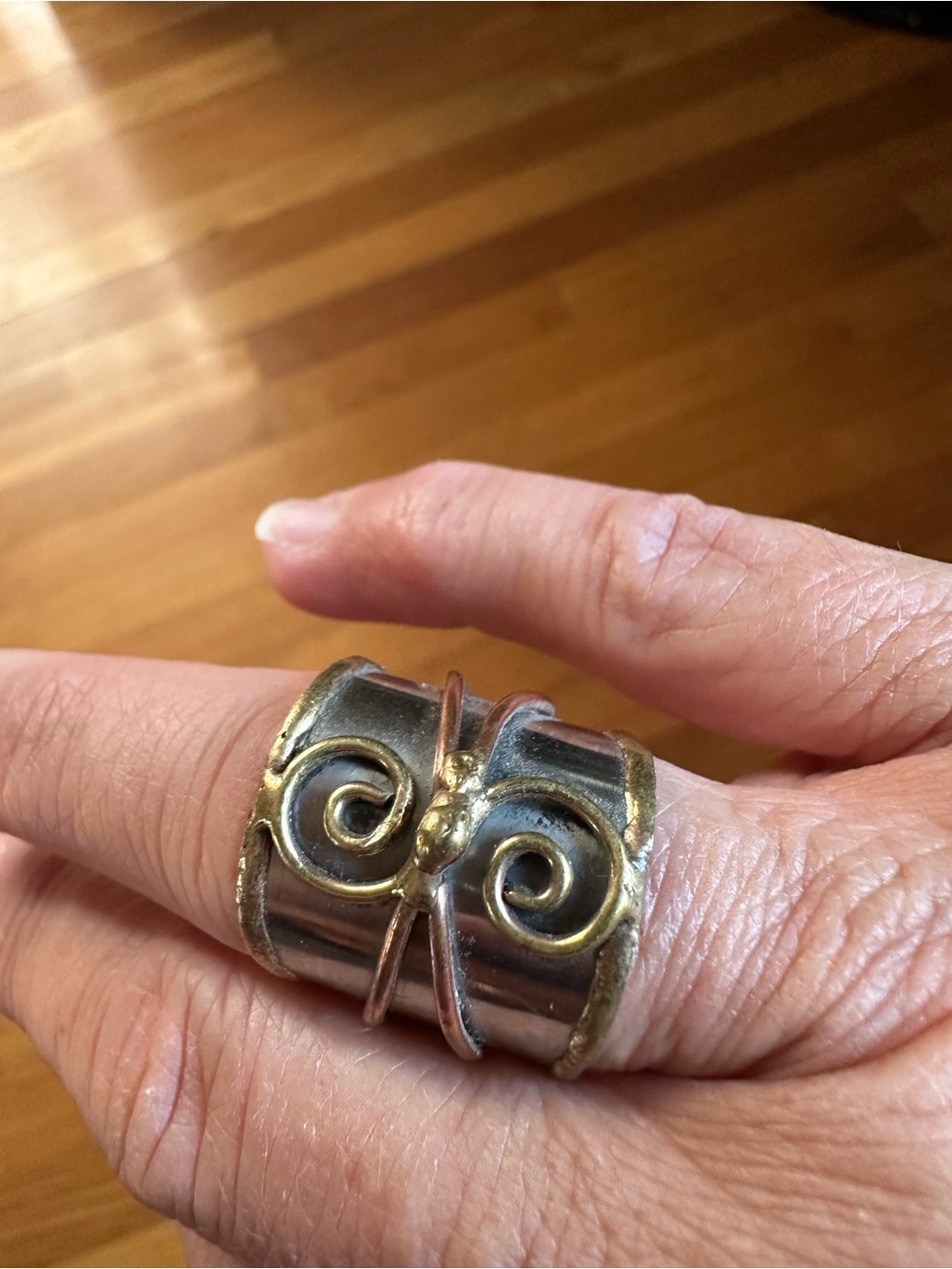 Wide Two-Tone Spiral Statement Ring - Silver & Gold